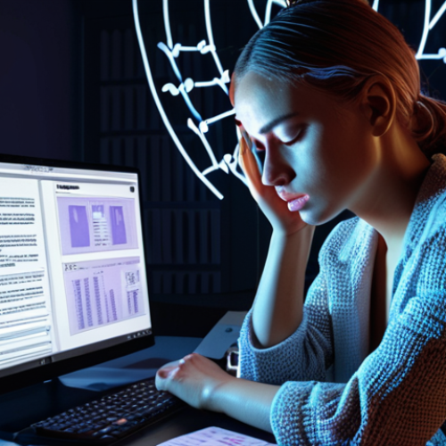 **A digital fashion designer looking stressed at their computer, surrounded by glowing NFTs. Legal documents and copyright symbols float in the background, casting dramatic shadows.** (This image captures the anxiety around copyright in the digital design world).
